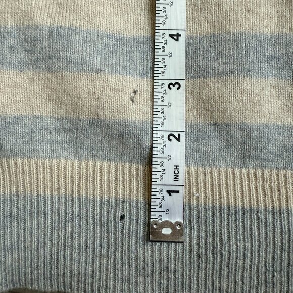 Pure Amici Women's 100% Cashmere Sweater Ivory & Gray Stripe Crew Neck Size M - Picture 3 of 7